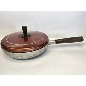 Wear-Ever Aluminum Saute Skillet Copper Lid Non-Stick Wood Handle USA